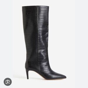 NWT H&M Black Croc-Embossed Heeled Boots